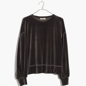 Madewell Velvet Balloon-Sleeve Sweatshirt Size XS in Dark Grey